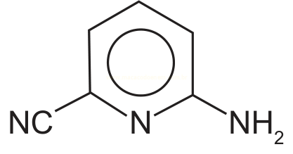 Estrutura química de um anel pirimidínico com os grupos NC e NH₂ ligados.