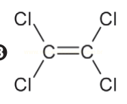 Estrutura química de dois carbonos com ligação dupla, cada um ligado a dois átomos de cloro.
