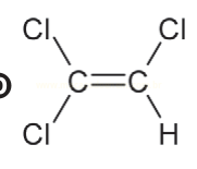 Estrutura química de dois carbonos com ligação dupla, três cloros e um hidrogênio.