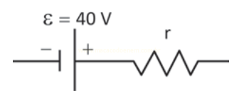 Trecho de circuito com fonte de ε = 40 V em série com um resistor de resistência interna r.