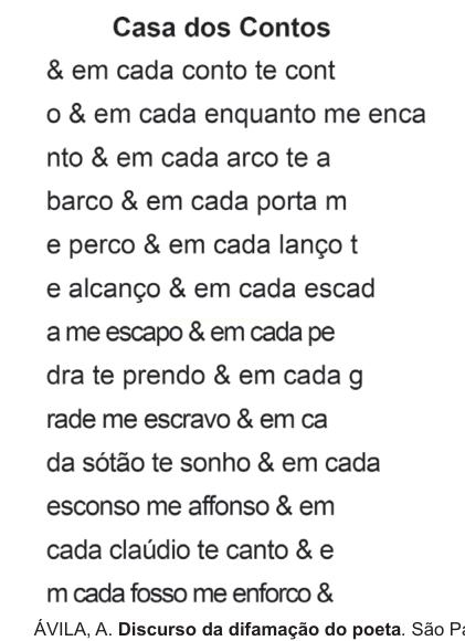 Página com o poema “Casa dos Contos”, cujos versos começam com o símbolo &.