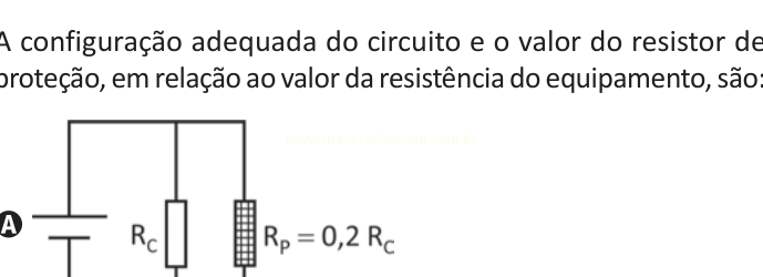 Circuito elétrico com bateria e dois resistores em paralelo, R_C e R_P = 0,2 R_C.