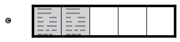 Esquema de formulário com quatro colunas, as duas primeiras preenchidas com blocos curtos de texto simulado; identificado pela letra C.