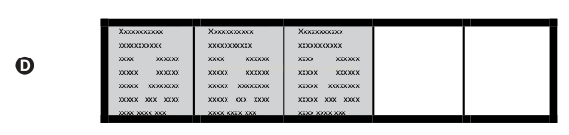 Esquema de formulário com quatro colunas, as três primeiras preenchidas com texto simulado; identificado pela letra D.