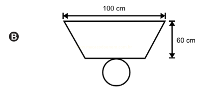 Esquema B: trapézio com 100 cm de largura no topo, 60 cm de altura e círculo embaixo.