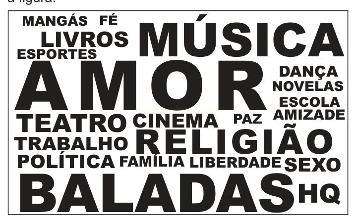 Composição tipográfica em preto e branco com palavras de tamanhos variados, como 'Música', 'Amor' e 'Baladas'.