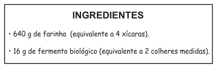 Caixa de texto com a lista de ingredientes de uma receita, com farinha e fermento biológico.