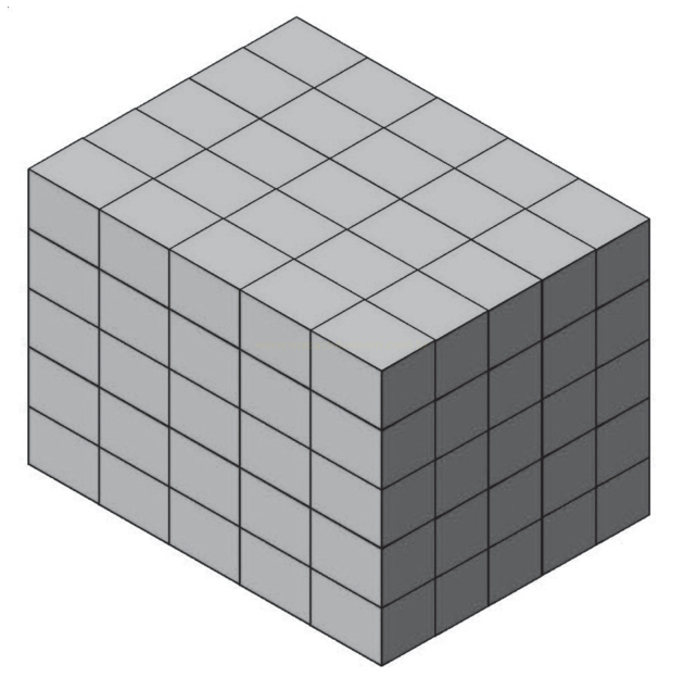 Desenho de um cubo grande formado por cubos menores, em vista isométrica com faces sombreadas.