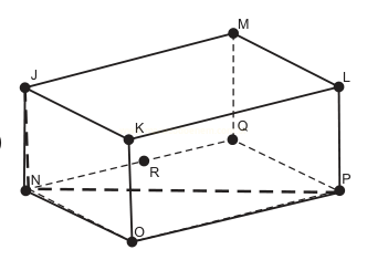 Paralelepípedo com traço tracejado em destaque nas arestas J–N e N–P.