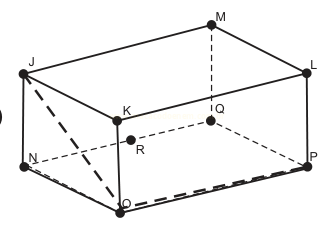 Paralelepípedo com um segmento tracejado em destaque ligando os vértices J e O.