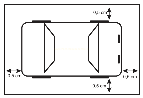 Diagrama de uma caixa retangular com margens de 0,5 cm indicadas por setas em todos os lados.