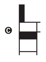 Silhueta de cadeira identificada pela letra C, com pernas verticais unidas por travessa horizontal na base.