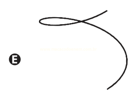 Curva preta que forma um laço cruzado no alto e desce em arco, identificada pela letra E.