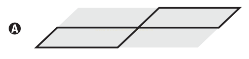 Paralelogramo dividido em duas metades com contorno grosso, deslocadas verticalmente, com paralelogramo cinza-claro ao fundo; opção A.