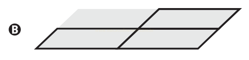 Paralelogramo dividido em duas partes com contorno grosso separadas por linha inclinada, com paralelogramo cinza-claro ao fundo; opção B.