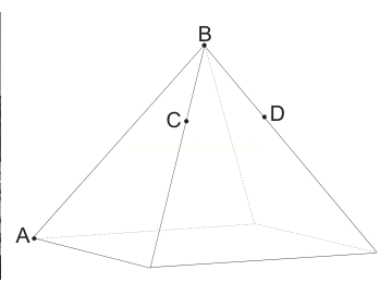 Diagrama de uma pirâmide em perspectiva com os pontos A, B, C e D marcados.