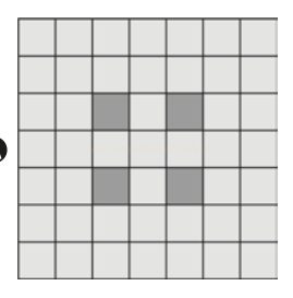 Grade 7 por 7 com quatro células escurecidas nas linhas 3 e 5, colunas 3 e 5.