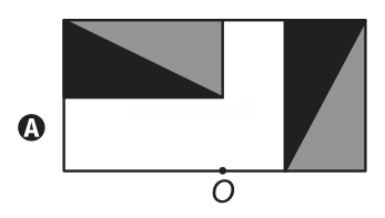 Figura A: retângulo com triângulos sombreados em preto, cinza e branco e o ponto O na base.