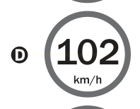 Placa circular de limite de velocidade de 102 km/h, identificada pela letra D.