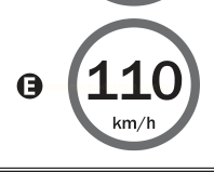 Placa circular de limite de velocidade de 110 km/h, identificada pela letra E.
