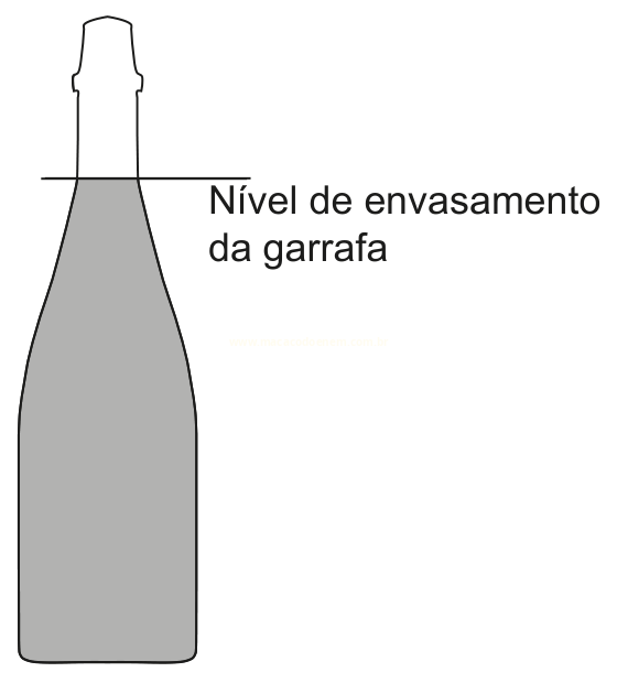 Ilustração de uma garrafa com a parte inferior preenchida em cinza até o nível de envasamento.