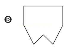 Figura geométrica plana com topo retangular e base em duas pontas, com pequena reentrância central, identificada pela letra B.