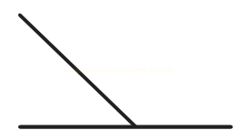Desenho de uma reta horizontal e outra inclinada que se encontram, formando ângulos.