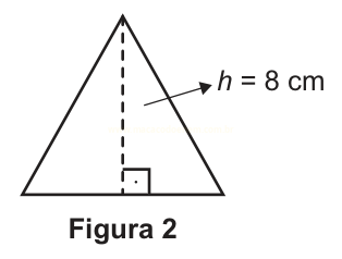 Desenho de um triângulo com altura tracejada de 8 cm indicada, identificado como Figura 2.