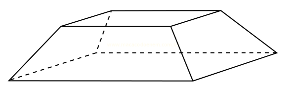 Desenho em perspectiva de um tronco de pirâmide de bases retangulares, com arestas ocultas tracejadas.
