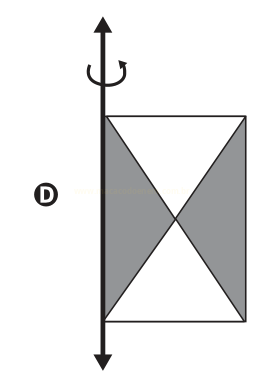 Figura D: eixo com setas nas duas pontas e um retângulo com as diagonais traçadas e dois triângulos laterais em cinza.