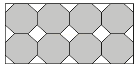 Padrão de mosaico com octógonos cinza e pequenos quadrados brancos nos espaços entre eles.