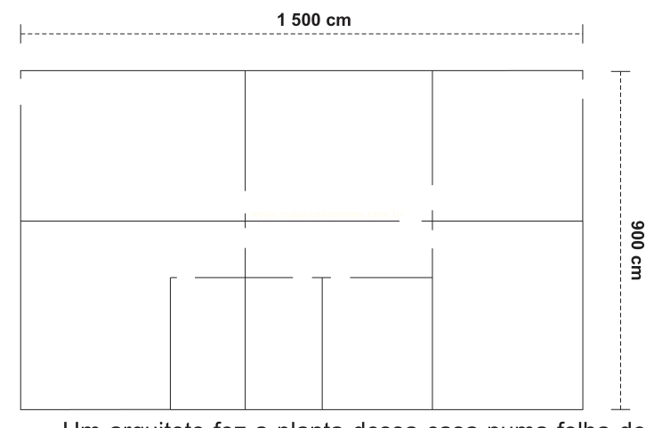 Planta baixa retangular de 1 500 cm por 900 cm, com divisões internas indicando ambientes.