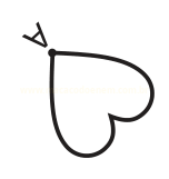 Contorno de um coração girado, com a ponta voltada para cima e para a esquerda, marcada pelo ponto A.