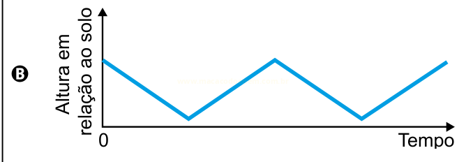 Gráfico B: linha em zigue-zague com segmentos retos de altura em relação ao tempo.