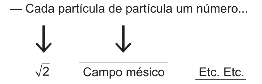 Trecho visual do poema: uma seta aponta para √2 e outra para “Campo mésico”; “Etc. Etc.” aparece sublinhado à direita.