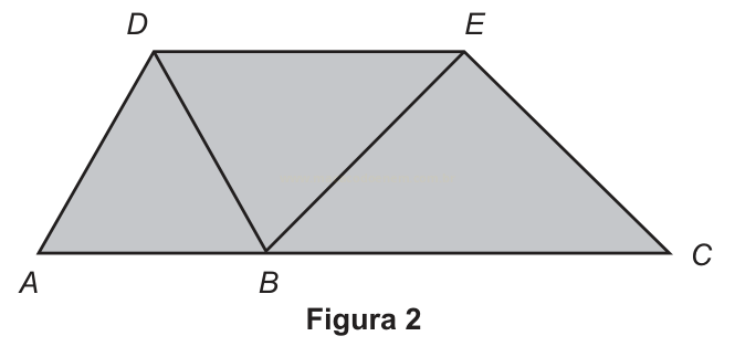 Trapézio cinza dividido pelos segmentos DB e BE em três triângulos, identificado como Figura 2.