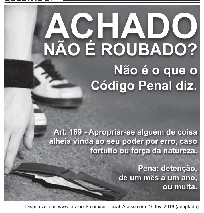 Cartaz em preto e branco com uma pessoa se agachando para pegar uma carteira no chão e a pergunta 'achado não é roubado?'.