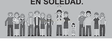 Ilustração em tons de cinza com muitos grupos de pessoas enfileiradas e duas figuras isoladas no centro, sob o texto "EN SOLEDAD.".
