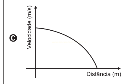Gráfico C: curva decrescente que fica mais inclinada até atingir zero no eixo da distância.