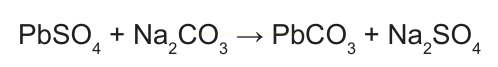 Equação química PbSO₄ + Na₂CO₃ → PbCO₃ + Na₂SO₄.